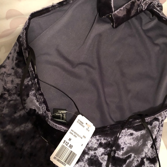 FOREVER 21 blue velvet halter bodysuit - Picture 3 of 4